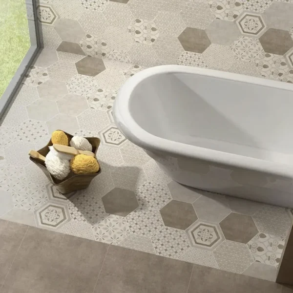 Azulejos hidráulicos debajo de una bañera