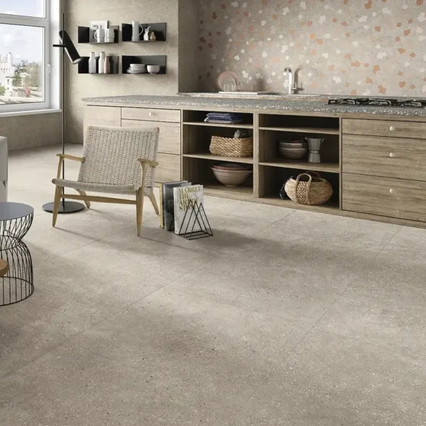 Contraste visual y continuidad decorativa gracias al gres porcelánico imitación terrazo