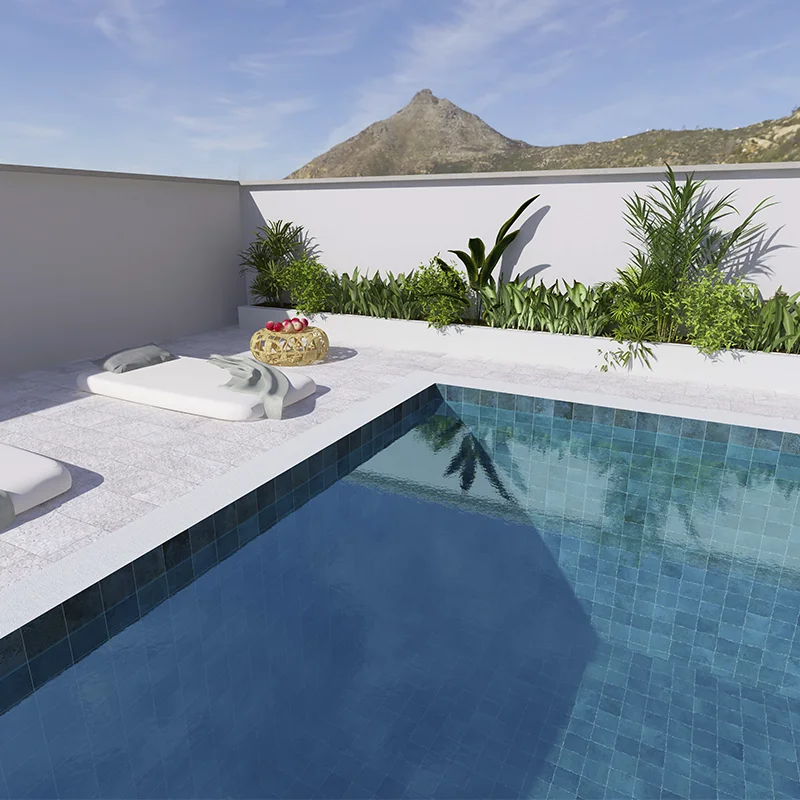 Bonita zona con azulejo de piscina barato bien integrado