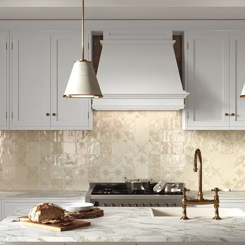 Azulejos en cocina tipo hidráulicos que aportan un diseño luminoso