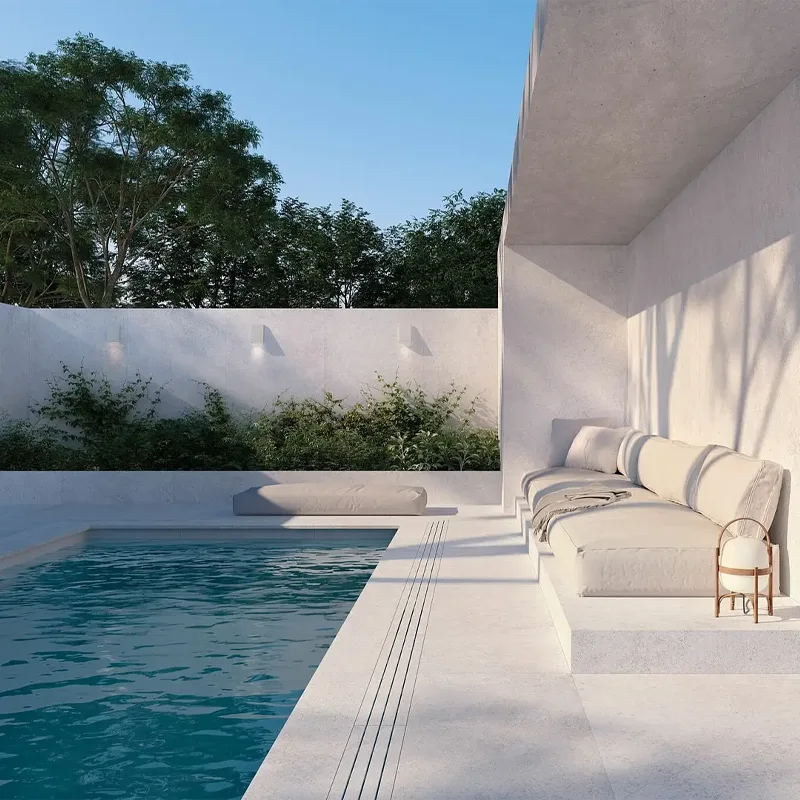 Espacio abierto ambientado con azulejos modernos para patios