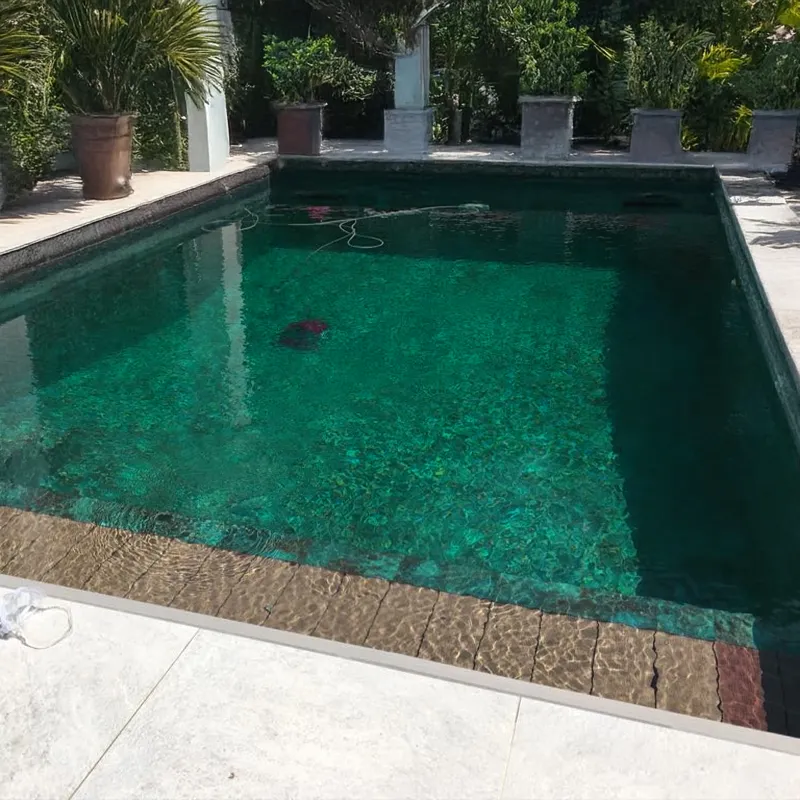 Revestimiento lleno de vida creado en una piscina con azulejos verdes vibrantes