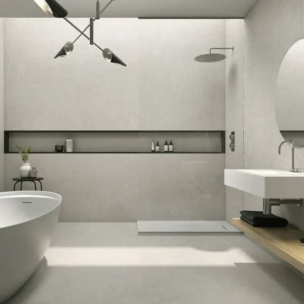Acabado que simula el cemento en azulejo para un ambiente con estilo industrial