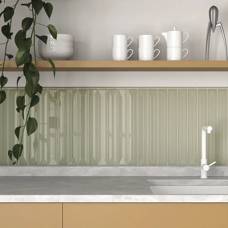 Espacio decorado visualmente con azulejos para cocina 3d que generan volumen