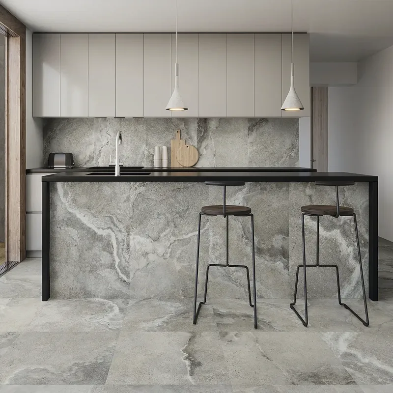 Azulejos grises para cocina con efecto de vetas naturales