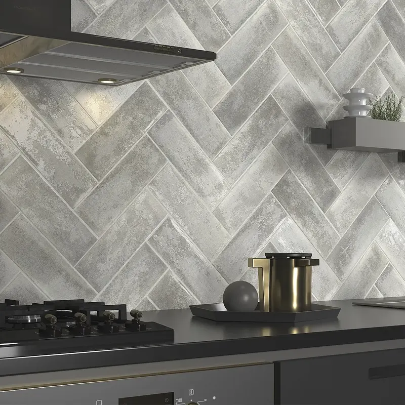 Azulejo para cocina color gris en patrón visual atractivo