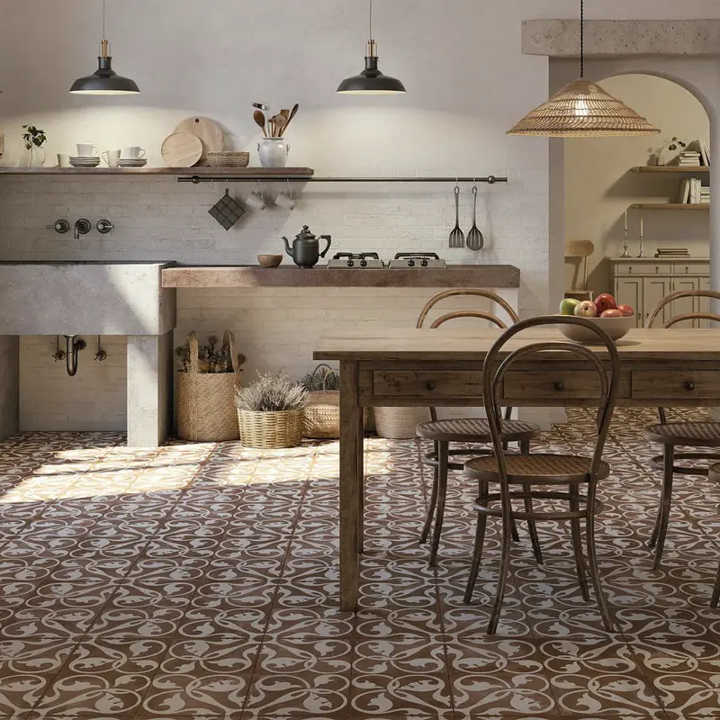 Ambiente acogedor con azulejos hidráulicos cocina