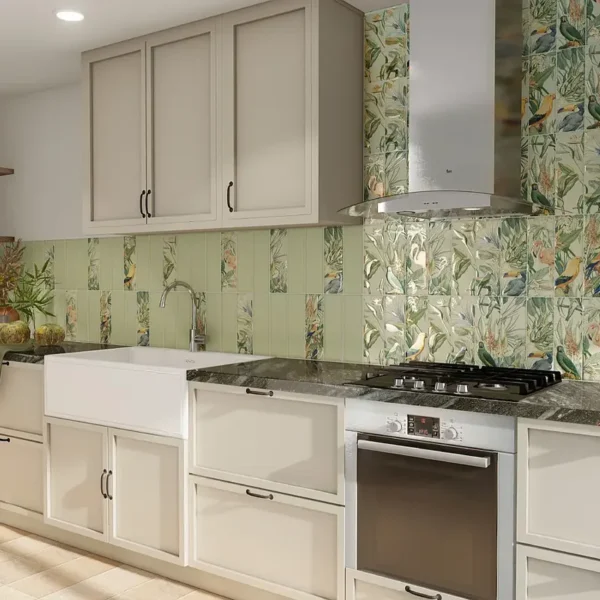 Azulejo con flores que aporta un toque natural y alegre al espacio