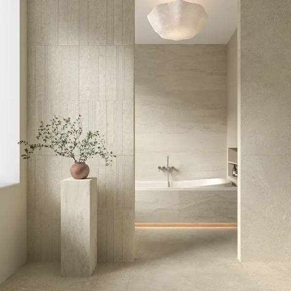 Bonito ambiente creado con azulejo imitación piedra