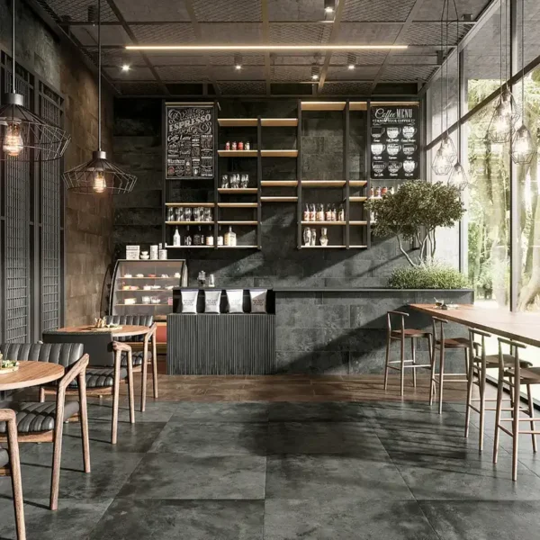 Azulejos rústicos combinados con líneas limpias y estilo contemporáneo