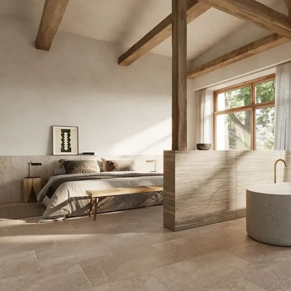 Superficie decorada en ambiente estilo vintage con azulejos para habitación