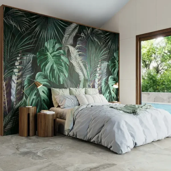 Azulejos con dibujos florales en la pared de la habitación