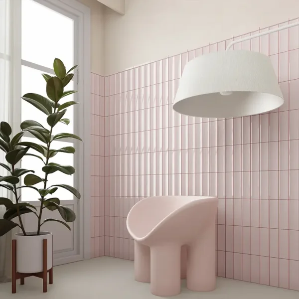 Espacio donde destaca el azulejo de color rosa