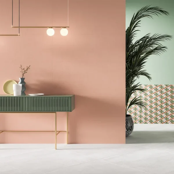 Bonito ambiente con azulejo color rosa