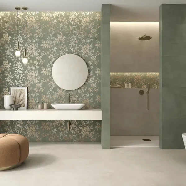 Zona compuesta por vegetación y azulejo verde bien combinado