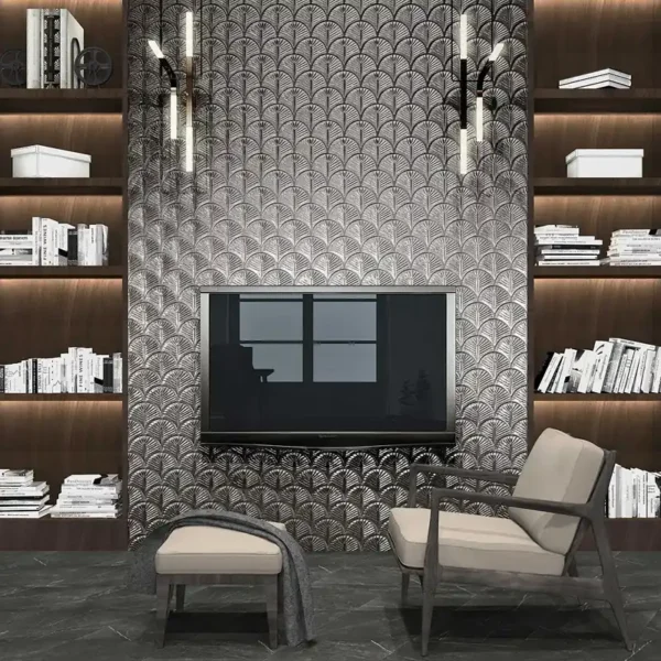 Azulejos con forma de escama dando carácter a un plano vertical