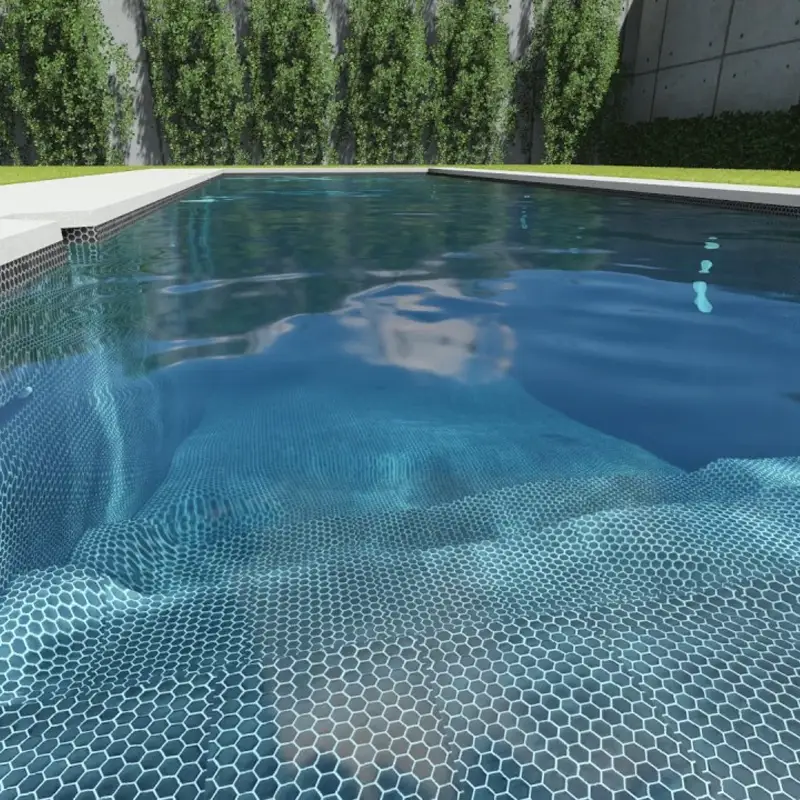 Diseño visual cuidado gracias al uso de gresite para piscina en tonos frescos