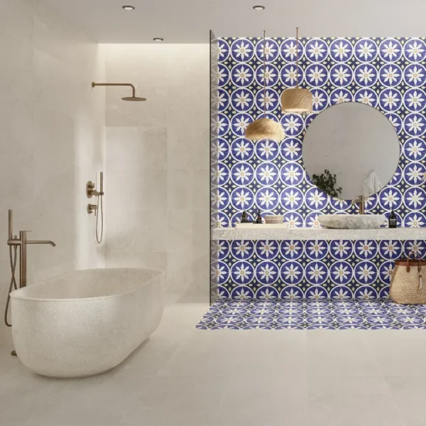 Pared revestida con azulejo decorativo en diseño elegante