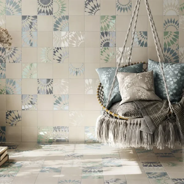 Fondo decorativo continuo realizado con porcelánico para paredes interiores