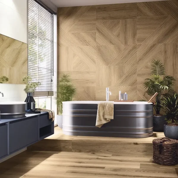 Revestimiento decorativo realizado con porcelánico para paredes interiores