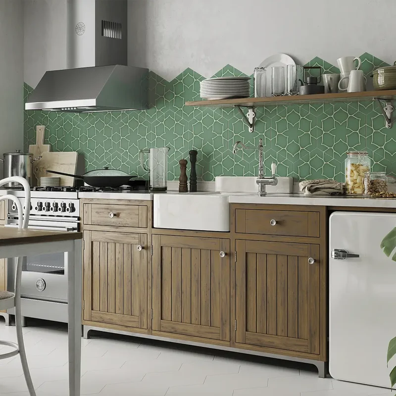 Composición elegante con azulejo hexagonal verde
