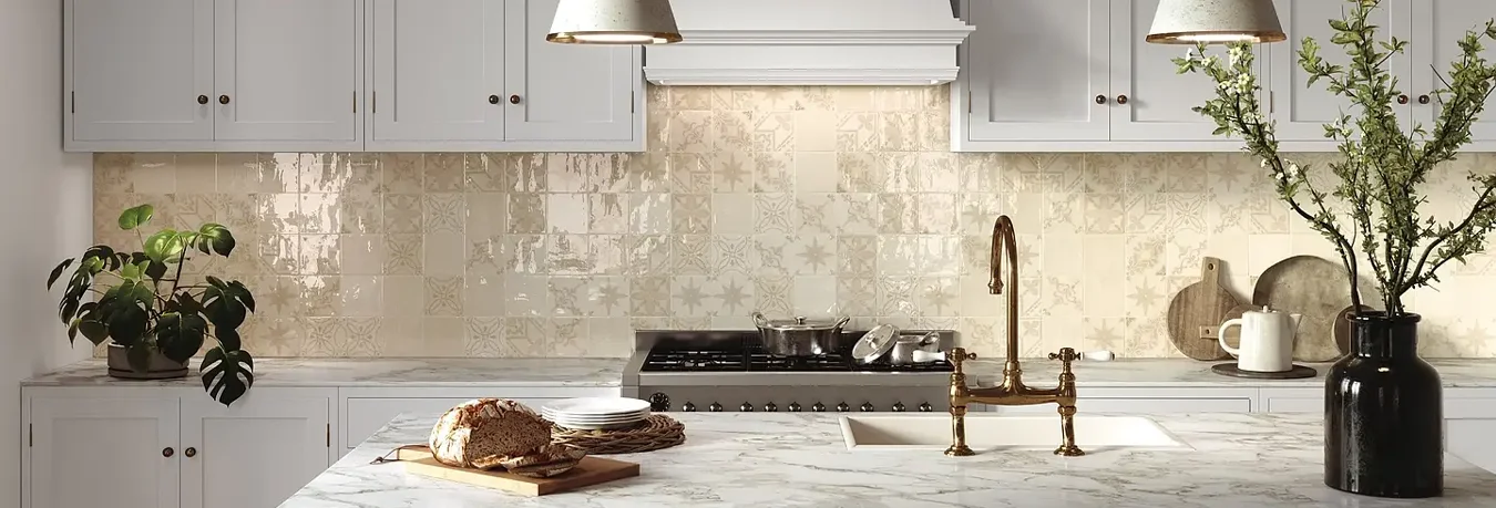 Bonito azulejos beige para cocina