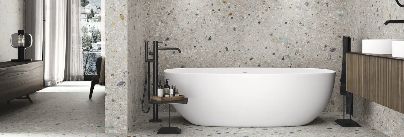 Azulejos para baño en color gris con acabado natural que transmite autenticidad en cada pieza