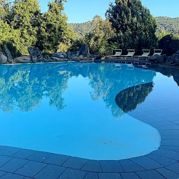 Coronación piscina en piedra natural que aporta una estética orgánica y duradera