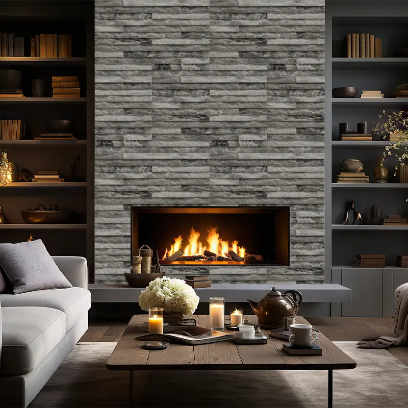 Estética cálida conseguida mediante azulejos rústicos para chimeneas