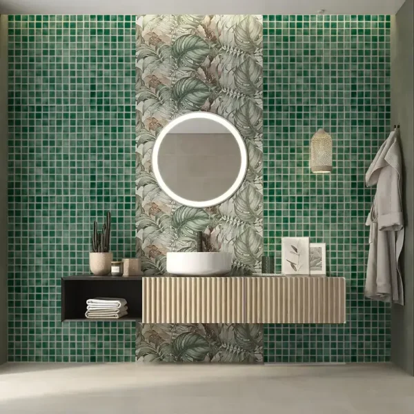Bonito efecto visual logrado con gresite para baño en disposición uniforme