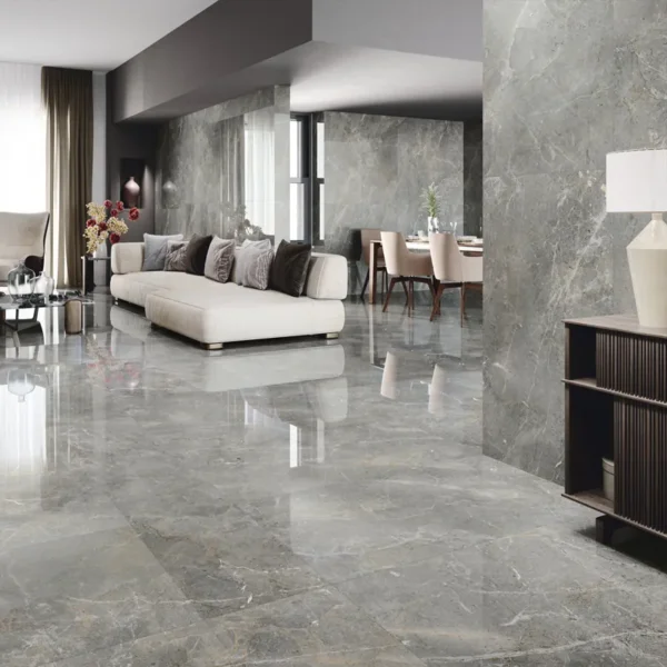 Diseño limpio basado en la naturalidad del azulejo imitación mármol gris