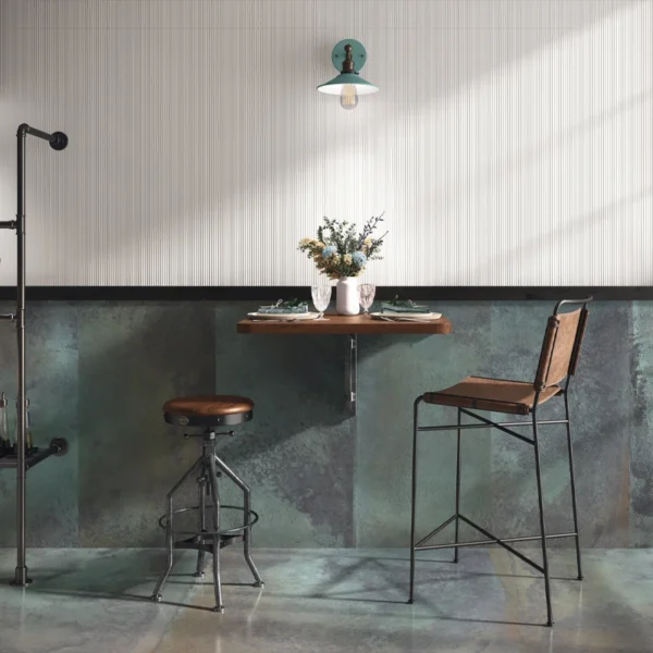 Imagen moderna y sobria construida con gres porcelánico verde