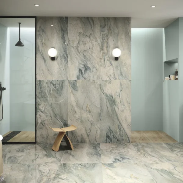 Estética limpia y con carácter gracias al gres porcelánico verde bien integrado